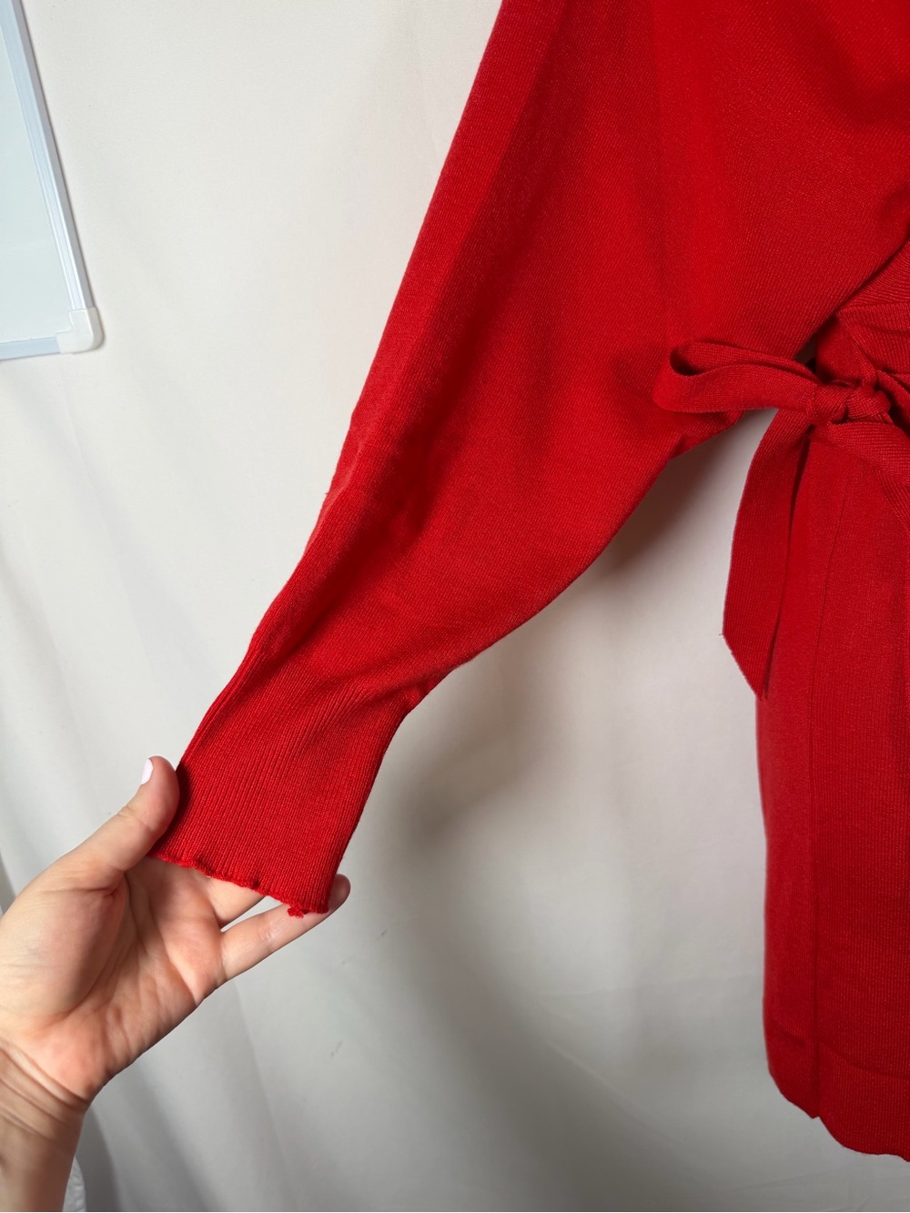 NWT Red Long-Sleeve Sweater Wrap Dress with Self-Tie Belt - Picture 2 of 9